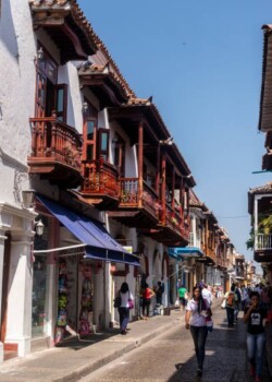 Streets with traditional colorful houses in the city.